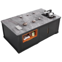 锦北 岩板茶几客厅茶台烧水壶一体桌家用泡茶台办公室茶桌 1.4米灰色配茶炉