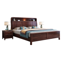 青木川 新中式乌金木床1.5米单人床1.8米双人床主卧室家具房间大床酒店别墅舒适结婚成人婚床床架子床铺