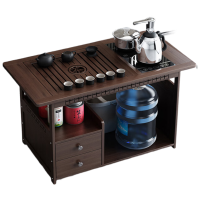 戴劲 移动茶台家用竹木小茶桌烧水壶一体简约现代功夫茶几 全自动+黑陶茶具