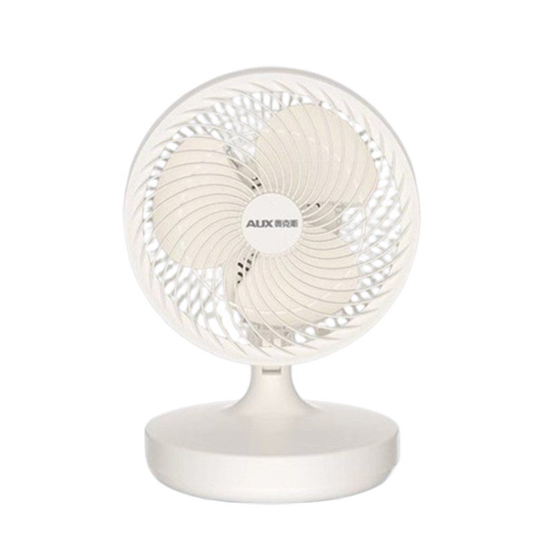 奥克斯(AUX)桌面风扇台式自动摇头小风扇宿舍办公室小型循环电风扇_米白色2米延长线自动摇头2档调节⭐办公室家用首选⭐