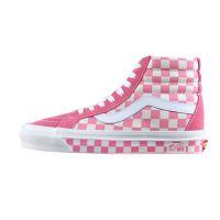 万斯范斯粉白撞色棋盘格高帮休闲耐磨帆布鞋