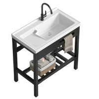 阳台洗衣盆带搓衣板免打孔不锈钢支架一体盆家用落地式陶瓷洗衣池