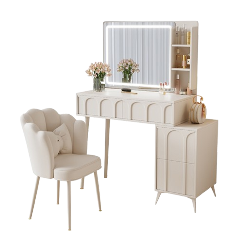 如华福禄奶油风梳妆台卧室简约现代年主卧小户型化妆桌收纳柜一体
