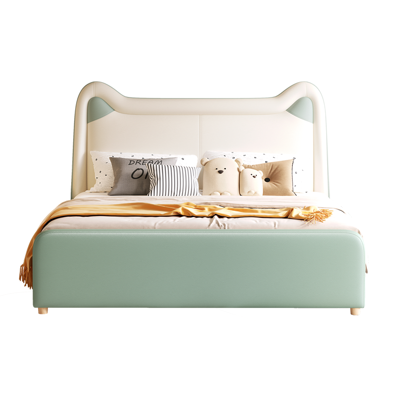 儿童床 实木双人床青少年男孩单人床 现代简约床轻奢储物皮床