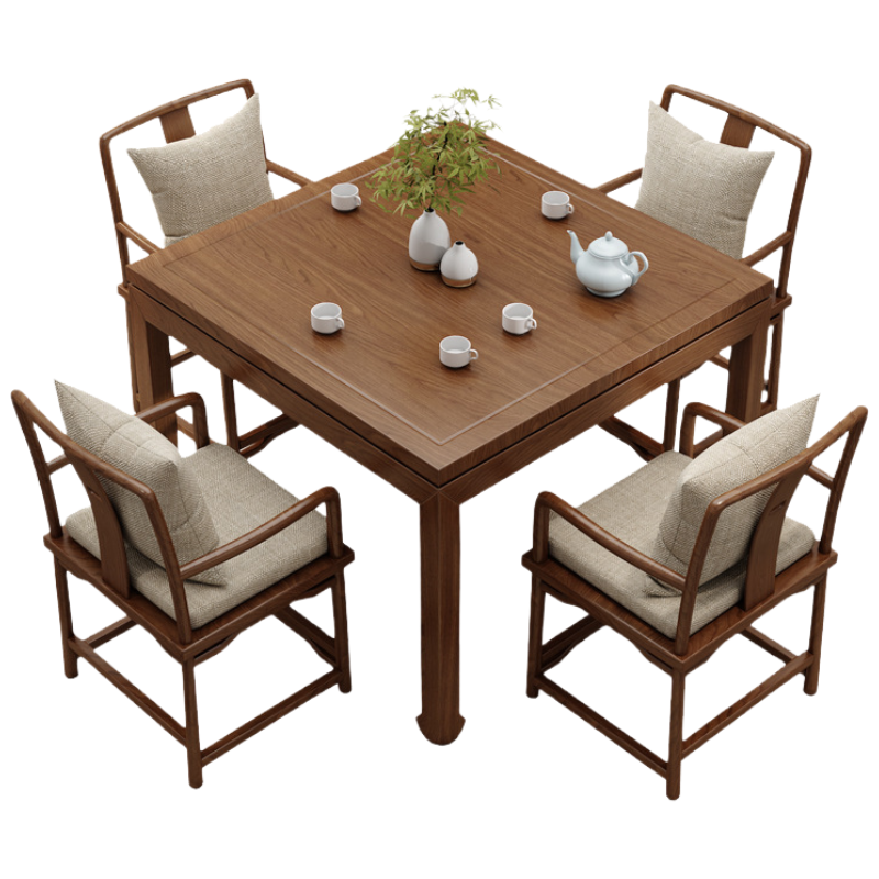 金沙公爵实木茶桌椅组合新中式茶台方桌正方形桌子茶馆八仙桌 120桌+4客椅