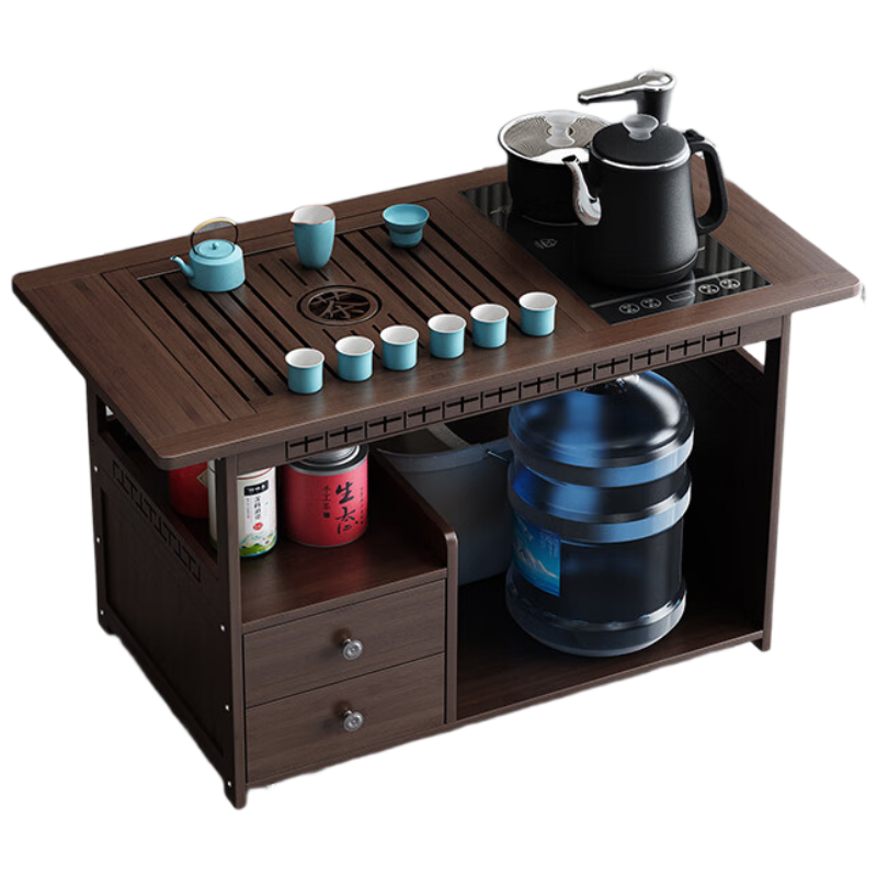 晋舰 移动茶台家用阳台竹木小茶桌烧水壶一体简约现代功夫茶几防烫+孔雀茶具