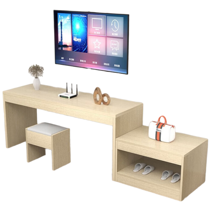 率达 宾馆酒店电视柜行李柜组合民宿客房标间全套家具桌子120桌+边柜+凳子[北美胡桃]