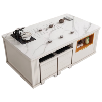 晋舰 岩板茶几客厅茶台烧水壶一体桌家用泡茶台办公室茶桌 1.3米白色配茶炉