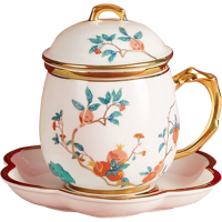 Gao Chun Ceramics 高淳陶瓷杯办公室泡茶陶瓷过滤带盖杯子珐琅描金骨瓷滤茶杯350ml