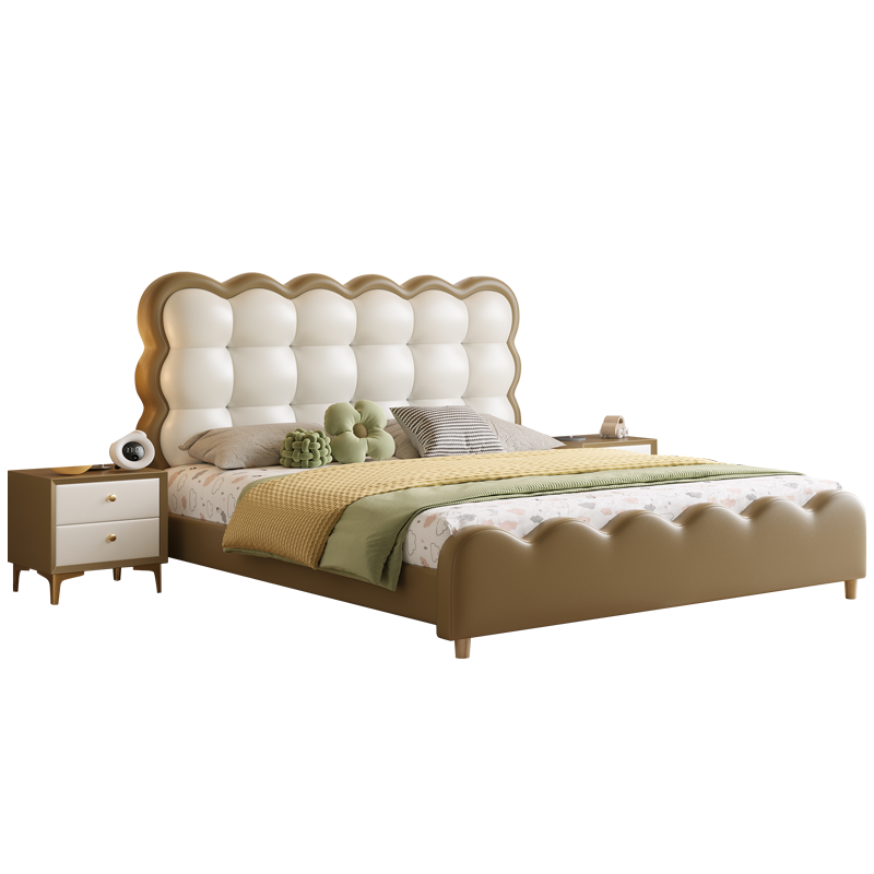 女孩公主床皇冠皮艺床1.5米粉色云朵少女学生单双人实木床