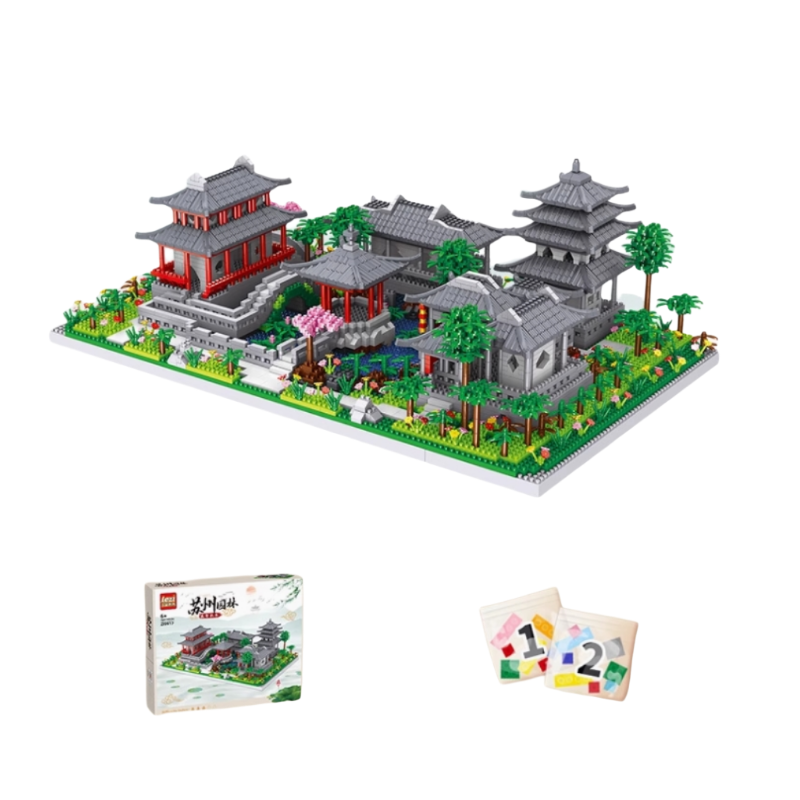 哲高苏州园林积木建筑模型苏州园林(中庭)/3678颗/配灯光+安装工具