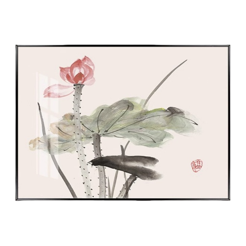 吉迎尚品 装饰画新中式水墨画国画 60*40cm荷叶 个