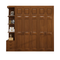 师梵 胡桃色实木衣柜推拉衣橱可加边加顶 四门+顶柜+大边柜