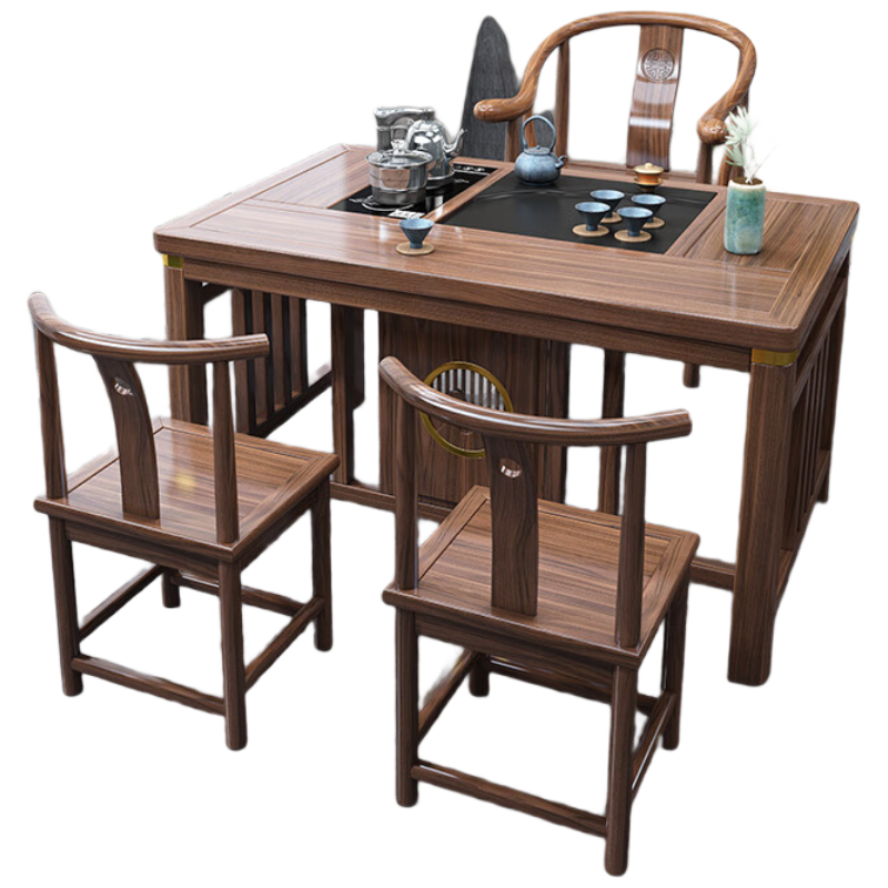 戴劲 茶台茶具套装一体禅意茶几茶桌椅套装组合泡茶台1.6明月桌+围椅+4月牙