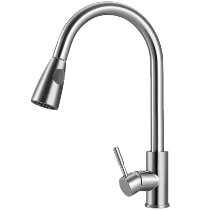 汉德斯科冷热菜盆水龙头厨房抽拉伸伸缩水龙头304不锈钢可抽拉式可旋转水龙头双控出水单孔单把陶瓷盆阀芯水槽龙头