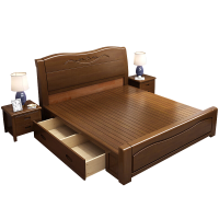 工吏 胡桃木实木床胡桃色储物床架 1.5米框架床+1床头柜