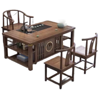 锦北 茶台茶具套装一体禅意茶几茶桌椅组合套装泡茶台1.26祥和+围椅+2月牙