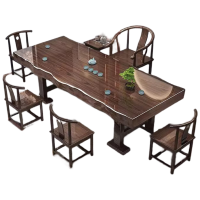 戴劲 原木大板茶桌椅组合桌新中式茶桌办公室整板喝茶桌套装一体1.8米桌+1围椅+4月牙椅+茶水柜
