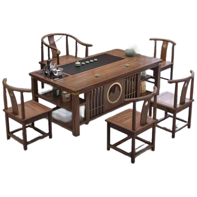 晋舰 原木大板茶桌椅组合茶海茶桌办公室茶几茶道喝茶桌套装一体 1.6空心大板+1围椅+4月牙+茶桌柜