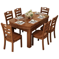 锦北 餐桌家用餐桌椅组合实木餐桌小户型可伸缩多功能饭桌1.5胡1桌6椅