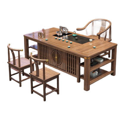 锦北 茶台茶具套装一体禅意茶几茶桌椅组合套装泡茶台1.28似锦+围椅+2月牙