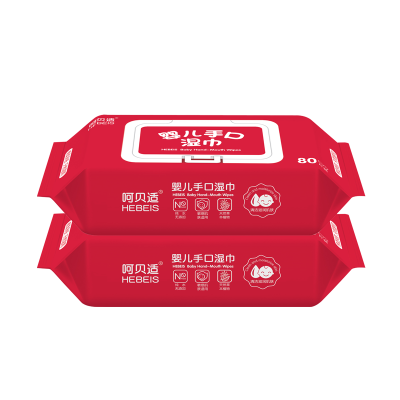 呵贝适婴儿手口湿巾80*2 加厚超柔珍珠纹无纺布木糖醇加长湿纸巾