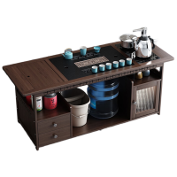 戴劲移动茶台家用竹木小茶桌烧水壶一体简约现代功夫茶几120长乌金石全自动+孔雀茶具