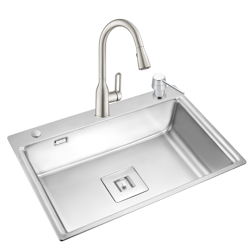 摩恩MOEN多功能水槽厨房水槽大单槽304不锈钢侧排水台下盆复式水槽