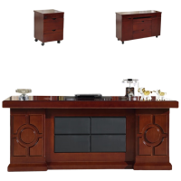 锦北 老板桌油漆大班台贴木皮总裁桌经理主管办公大桌电脑桌1.8m+侧柜+活动柜