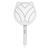 猫耳可旋转可折叠四合一家用多功能电蚊拍USB充电式灭蚊拍电击式灭蚊 白色