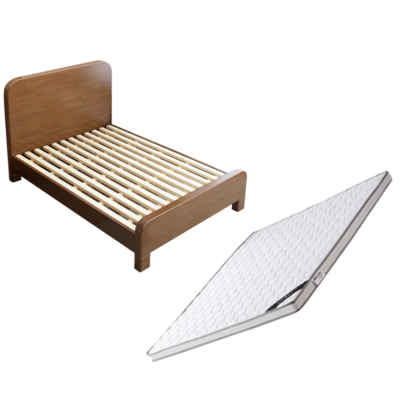 班龙单人床1.2米+床垫胡桃色套