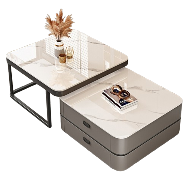 如华福禄岩板茶几客厅家用现代简约网红小户型方形可折叠茶桌组合