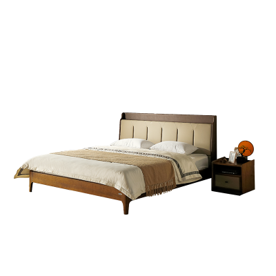 慕思旗舰店复古风实木床金丝檀木软包双人床中古真皮软包实木床 BCW1-150