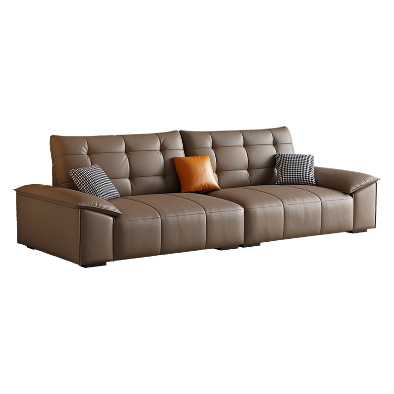 2025新款意式极简风真皮直排钢琴键小户型轻奢大坐深生态真皮沙发-米括家居A847