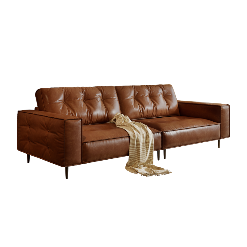 意式复古油蜡皮猫爪皮沙发2025新款家用客厅多人位沙发-米括家居A839