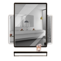 浴室镜子带置物架免打孔贴墙洗手间化妆家用厕所卫浴镜挂墙式自粘