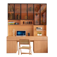 质凡全实木书桌书架一体家用办公桌学习桌写字桌卧室台式电脑桌 1.0*2.0(三门书桌)