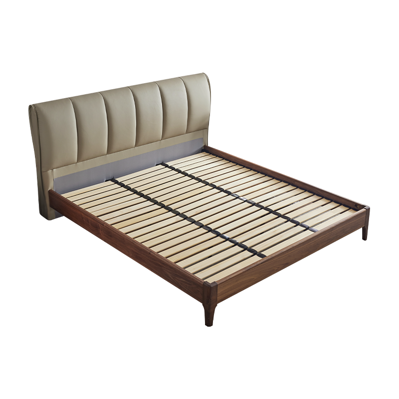 慕思旗舰店全头层牛皮黑胡桃实木床现代简约真皮床主卧软包双人床钢琴键 BCW1-130-N