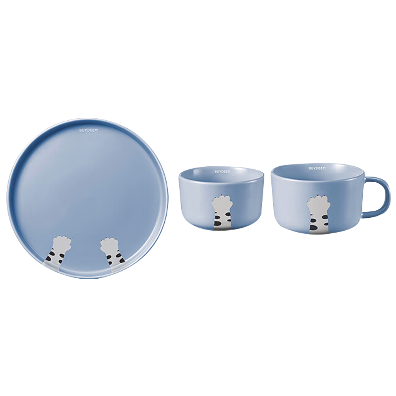 北鼎猫爪餐具套装单人陶瓷碗盘马克杯CT1013(颜色随机)