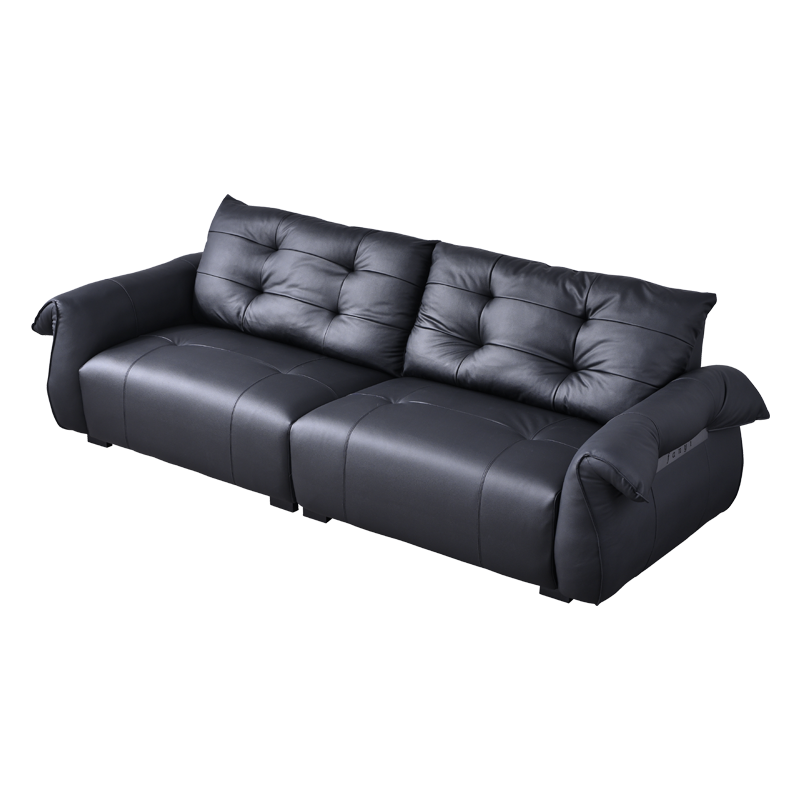 黑天鹅沙发意式极简真皮沙发直排黑色简约复古家用客厅云朵沙发-米括A848