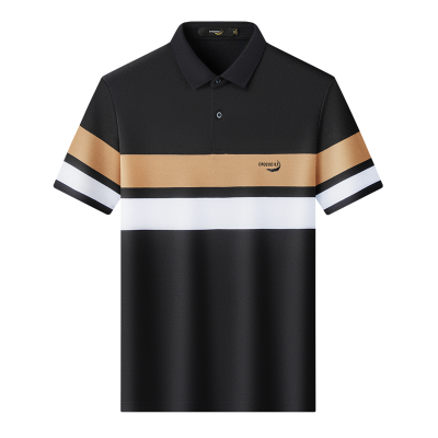 鳄鱼恤CROCODILE 中青年透气条纹撞色短袖商务POLO衫男