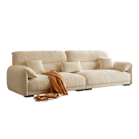 极简奶油风冰点绒布艺沙发简约磨砂大象耳朵沙发客厅小户型直排多人位-米括A841