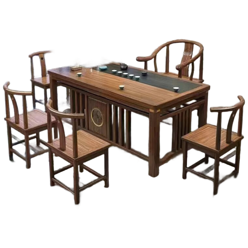 戴劲茶台茶具套装一体禅意茶几茶桌椅组合泡茶台1.8明月桌+围椅+4月牙