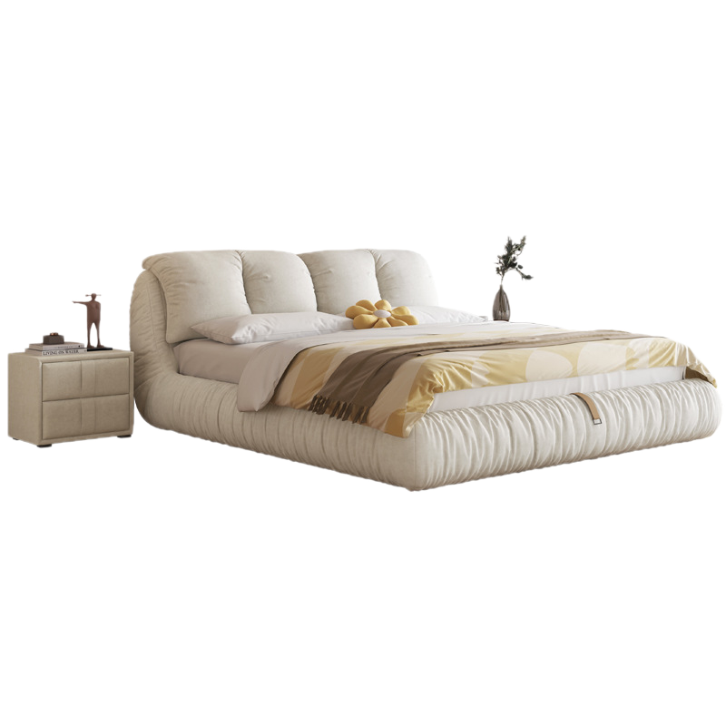 轻奢奶油风主卧带储物箱科技绒布艺软包床双人床白色简约米括A12