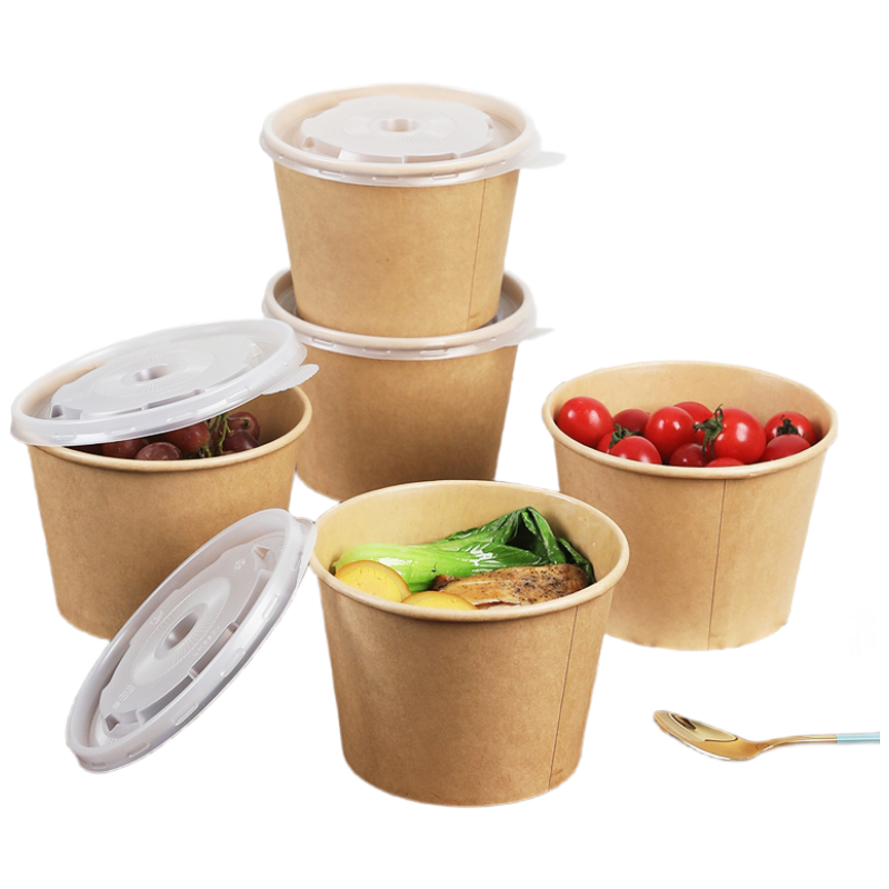 芳草地一次性打包碗3G6004竹纤维纸碗1000ML*50只打包盒泡面碗露营烧烤酸辣粉麻辣烫带盖