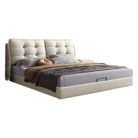 意式轻奢真皮床 现代简约双人床 主卧室1.8米高级感大床 极简家用小户型1.5米单人软包床(多色可选 拍下请备注)