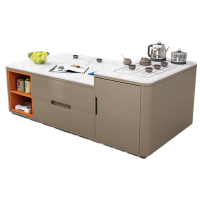 戴劲岩板茶几客厅茶台烧水壶一体桌家用泡茶台办公室茶桌 1.5米卡其