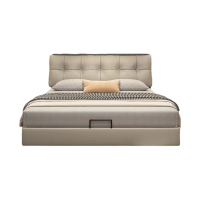 真皮 床简约现代1.5米1.8米双人床 主卧室实木大床 意式轻奢软包床 婚床 时尚舒适(多色可选 拍下请备注)