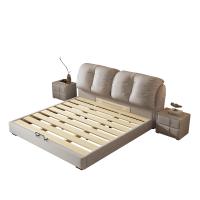 轻奢奶油风主卧带储物箱科技绒布艺软包床双人床白色简约-米括家居A12