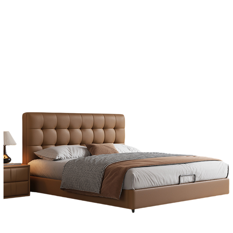 多功能真皮床 轻奢简约主卧室双人软包床 双人床 大气意式储物抽屉 大床 婚床(多色可选 拍下请备注)